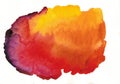 Multicolored watercolor stain on a white background. Purple red orange yellow. Gradient. Royalty Free Stock Photo