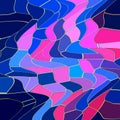 Multicolored waxy mosaic pink blue lines universe forms, abstract texture, graphics