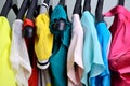 multicolored womens clothing hanging on the hanger verticalclothing pastel colors hanging Royalty Free Stock Photo