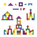 Multicolored wooden kids blocks toy details building kit set. Brick parts for the construction of a children tower Royalty Free Stock Photo