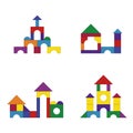 Multicolored wooden kids blocks toy details building kit set. Brick parts for the construction of a children tower Royalty Free Stock Photo