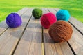 Multicolored wool balls.