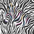 Multicolored zebra head abstract pattern. Modern Seamless print for wallpaper, apparel, textile, wrapping paper, etc Royalty Free Stock Photo