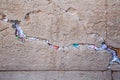 Multicolors notes in a gap of the wailing wall Royalty Free Stock Photo
