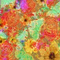 multicolour floral background with rose and butterfly aesthetic outline border oil paint texture print