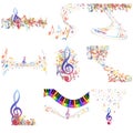 Multicolour musical notes staff set Royalty Free Stock Photo