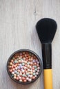 Multicoloured corrector face powder balls for make up. Powder Brush. Royalty Free Stock Photo