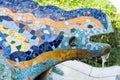 Multicoloured mosaic dragon fountain in the Park Guell. Barcelona, Spain