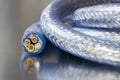 Multicore electric cable with copper cords, insulated for high-voltage power systems Royalty Free Stock Photo
