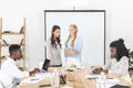 multicultural businesswomen using tablet while african american colleagues working on laptops Royalty Free Stock Photo