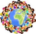 Multicultural children cartoon on planet earth Royalty Free Stock Photo