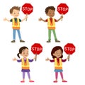 Multicultural children in crossing guard uniform Royalty Free Stock Photo