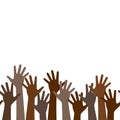 Multicultural crowd protest symbol of black people with hands up, teamwork of multinational team, horizontal seamless pattern