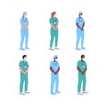 Multicultural doctors flat color vector faceless character set