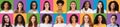 Multicultural females beauty. Mosaic of female portraits, smiling over colorful backgrounds