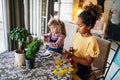 Multicultural group of kids with creative handicraft.Children diversity happiness education concept. Royalty Free Stock Photo