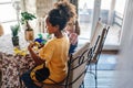 Multicultural group of kids with creative handicraft.Children diversity happiness education concept. Royalty Free Stock Photo