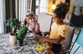 Multicultural group of kids with creative handicraft.Children diversity happiness education concept. Royalty Free Stock Photo