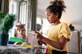 Multicultural group of kids with creative handicraft.Children diversity happiness education concept. Royalty Free Stock Photo