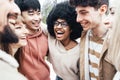 Multicultural group of young people having fun together outside Royalty Free Stock Photo