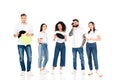 multicultural group of young people listening music in headphones and holding vinyl records isolated Royalty Free Stock Photo