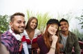 Multicultural guys and girls taking selfie outdoors - Happy friendship concept on young multiethnic people having fun day together Royalty Free Stock Photo