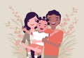 Multicultural happy family, parents and kid of different race, culture