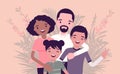 Multicultural happy family, parents, two kids of different race, culture Royalty Free Stock Photo