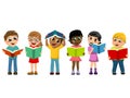 Multicultural kids children playing reading books isolated Royalty Free Stock Photo