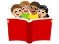 Multicultural kids children reading big book isolated Royalty Free Stock Photo