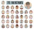 Multicultural male and female People avatars. Modern set hand draw Cartoon Character doodle style avatar icons. Illustrations