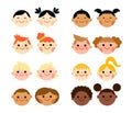 Multicultural national children heads in flat style