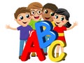 Multicultural school kids or children abc letters isolated