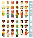 Different school children avatars set in flat style Royalty Free Stock Photo