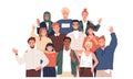 Multicultural team flat vector illustration. Unity in diversity. People of different nationalities and religions cartoon
