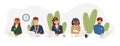 Multicultural tech support employees in call center vector illustration