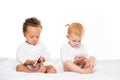 multicultural toddlers with digital smartphones