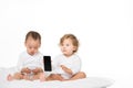 multicultural toddlers with digital smartphones