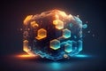 Multidimensional glowing blockchain concept generative AI Royalty Free Stock Photo