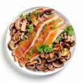 Multidimensional Layered Plate With Smoked Salmon And Mushrooms