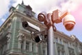 multidirectional CCTV camera installed on a city street