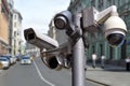 Multidirectional CCTV camera installed on a city street