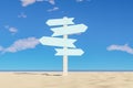 Multidirectional sign on beach sand