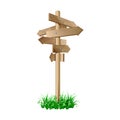 Multidirectional wooden road signpost with arrows