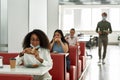 Multiethnic employees eating at lunch at office Royalty Free Stock Photo