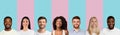 Multiethnic Females And Males Portraits, Pink And Blue Backgrounds, Collage Royalty Free Stock Photo