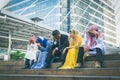 Multiethnic group of businesspeople sitting sad and solving