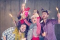 Multiethnic group of casual business people taking selfie during new year party Royalty Free Stock Photo