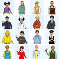 Multiethnic group of Children with Various Jobs Concepts