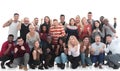 Multiethnic group of excited people with arms up isolated on whi Royalty Free Stock Photo